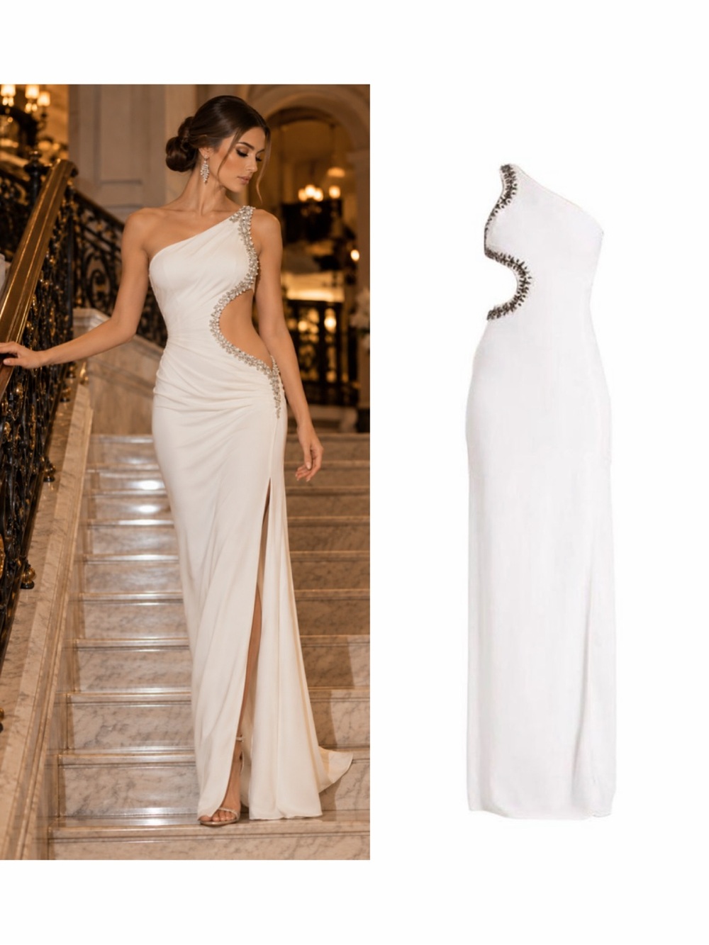 Roberto Cavalli Ivory Gown Crystal Cutout One Shoulder 14 Wedding Formal NWT 🟡